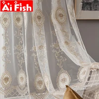 european beige velvet delicate flowers beads embroidery tulle curtains for living room luxury elegant lace mesh voile drapes 5