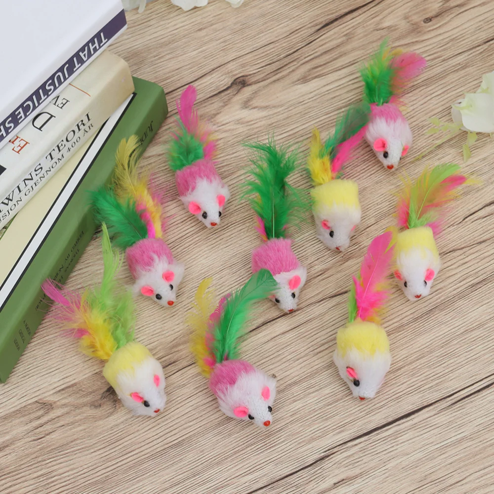 

20 PCS Furry Pet Toys Mice Cat Cat Catcher Toys with Feather Tails