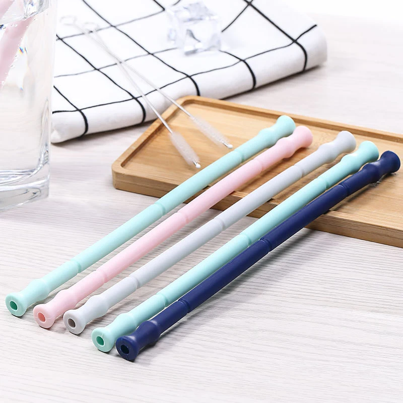 Складная Силиконовая трубочка многоразовые для питья соломенная солома с чехлом