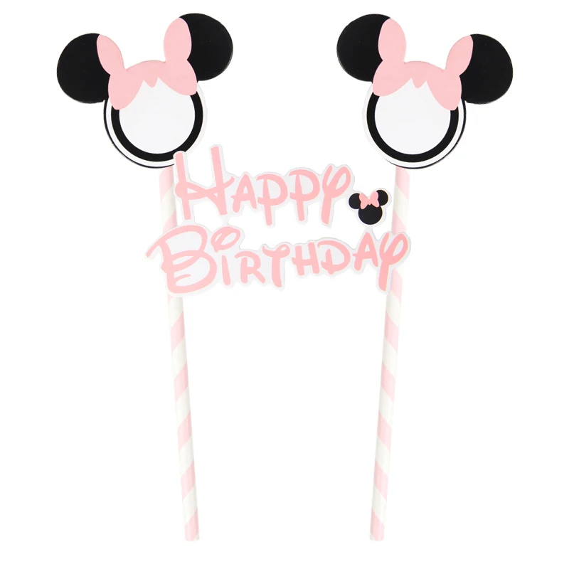 Pink Minnie 1 комплект Микки Маус Торт Топпер флажки для торта с бумажной соломинкой Дети День Рождения выпечки аксессуары украшения - Цвет: Pink Minnie