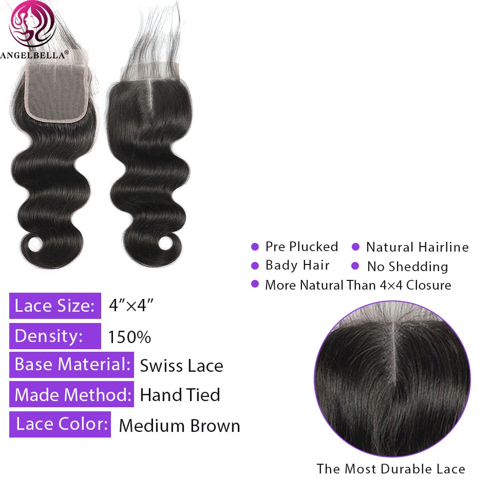 

Angelbella 13x4 Lace Frontal Closure NC# Brazilian Body Wave Human Hair Frontal Free Part Remy Hair Frontal Lace Closure