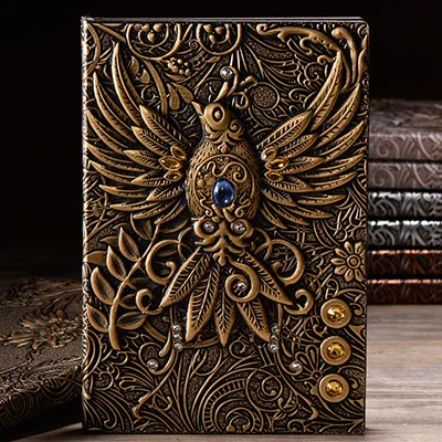Green bronze relief 3D записная книжка с винтажным тиснением Феникс, Дневник для путешествий, записная книжка, кожаный подарок, библейская школа планирования, офис - Цвет: Green bronze relief