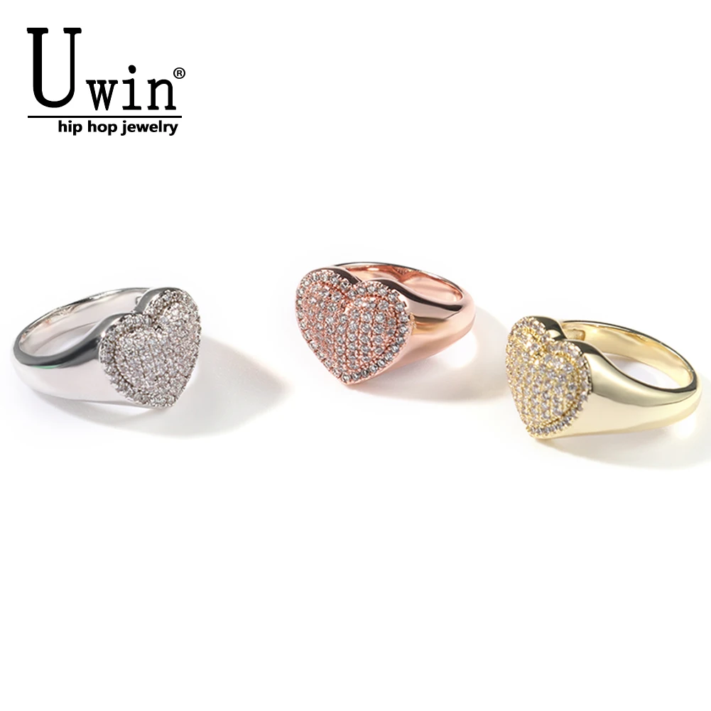 

Кольцо UWIN в форме сердца с фианитом, украшение из циркония цвета розового золота AAA, роскошная бижутерия в стиле хип-хоп, подарок, Прямая пост...