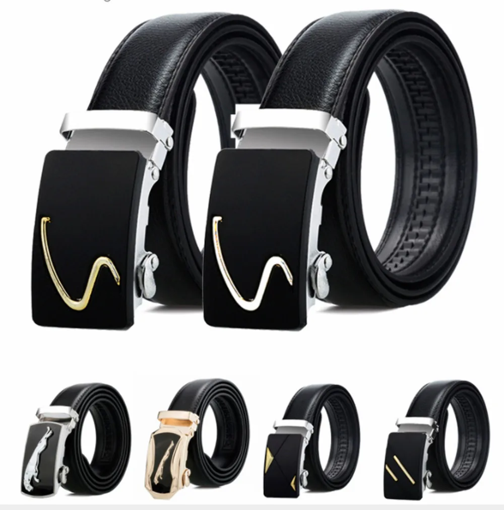 Модные черные ремни с автоматической пряжкой из натуральной кожи мужские