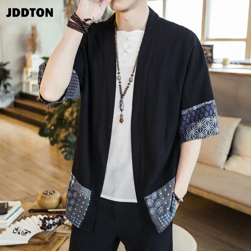 JDDTON мужское хлопковое льняное кимоно куртки для отдыха уличная одежда рубашки японские Самурайские