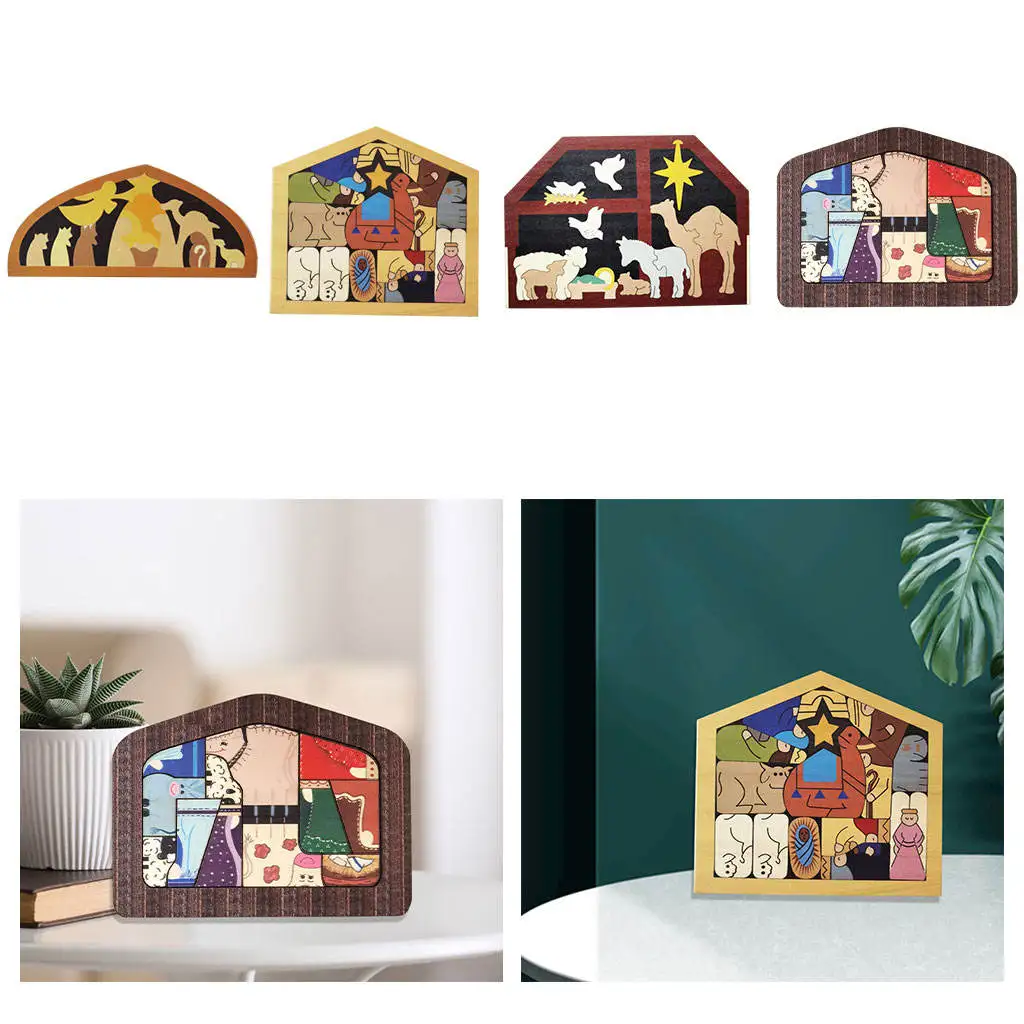 

Wooden Jesus Puzzle Ornament Figurine Toy Christmas Colorful Handmade Jigsaw Unique Gift for Game Educational Family Home Girls