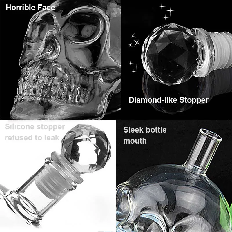 BORREY Whiskey Decanter Wine Flasks Flagon Skull Wine Bottle Glass with Stopper Double Wall Whiskey Vodka Shot Glasses Bar Party images - 6