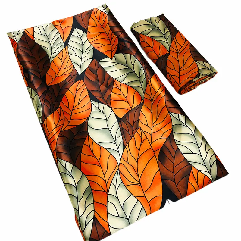 

New Arrival Imitated Silk Materials 2021 Nigerian Chiffon Fabric Women African Satin Silk Fabric 4+2 Yards