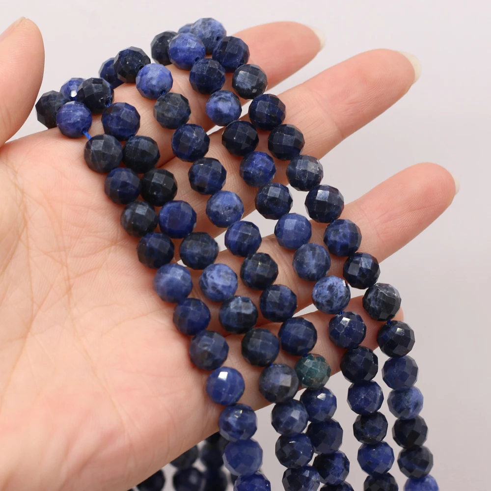 Купи Yachu Natural Semi-Precious Lapis Lazuli Round Faceted Beaded Ladies Chain Beads Making DIY Necklace Bracelet Jewelry Gifts 8Mm за 403 рублей в магазине AliExpress