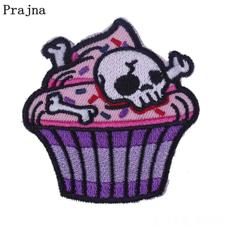 Prajna мультфильм железо на заплатках для одежды Череп торт Роза наклейка вышитое
