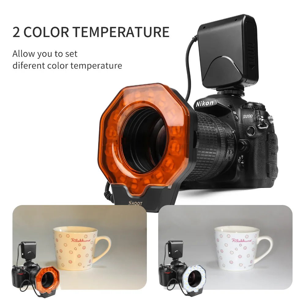 Снимать макро светодиодный Кольцевая вспышка светильник для Nikon D5300 D5100 D3400 D3100 D7200