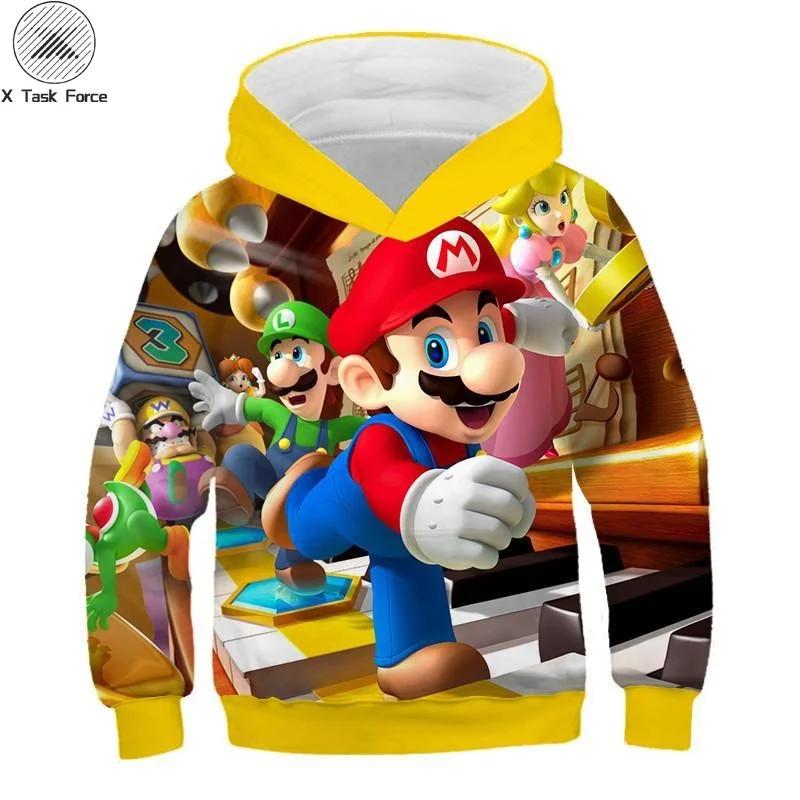 Консольная игра super Mario bros. Детская толстовка с капюшоном и 3D-принтом; модная детская толстовка в стиле Харадзюку в стиле хип-хоп