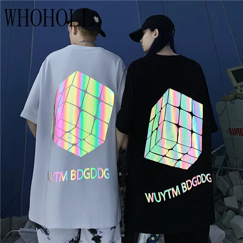 

WHOHOLL T-shirts Couples Summer Youth 3M Reflective Pattern Printing Loose Short Sleeve T-shirt For Men And Women T-shirt Tee
