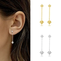 prevent allergies 925 sterling silver ear needle geometric octagonal chain pendant simple stud earring women party jewelry