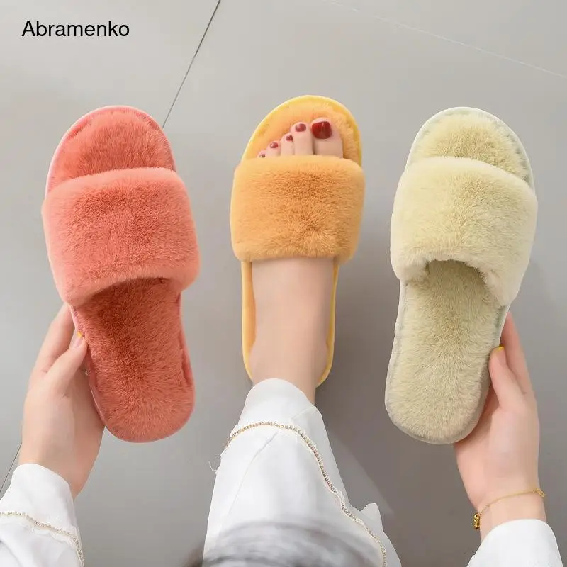 

Ladies Cotton Slippers Autumn Winter Warm Cotton Shoes Indoor Opening Home Cute Rabbit Plush Slippers For Women Shoes Size 35-40