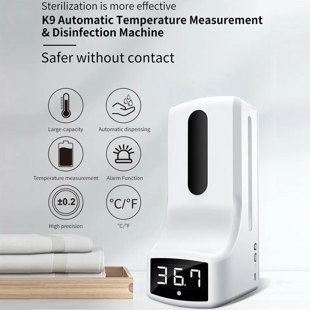 

2 in 1 Infrared Thermometer K9 Automatic Soap Dispenser Palm Temperature Measurement and Disinfection Integrated Machine