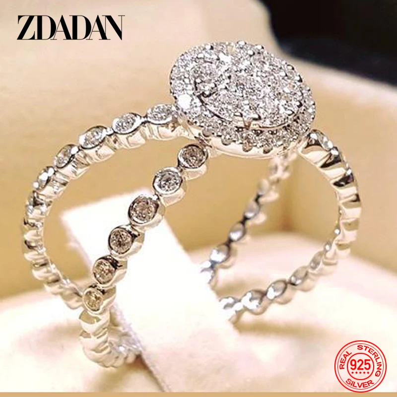 

ZDADAN 925 Sterling Silver Charm Zircon Ring For Women Fashion Wedding Jewelry Engagement Party Gift