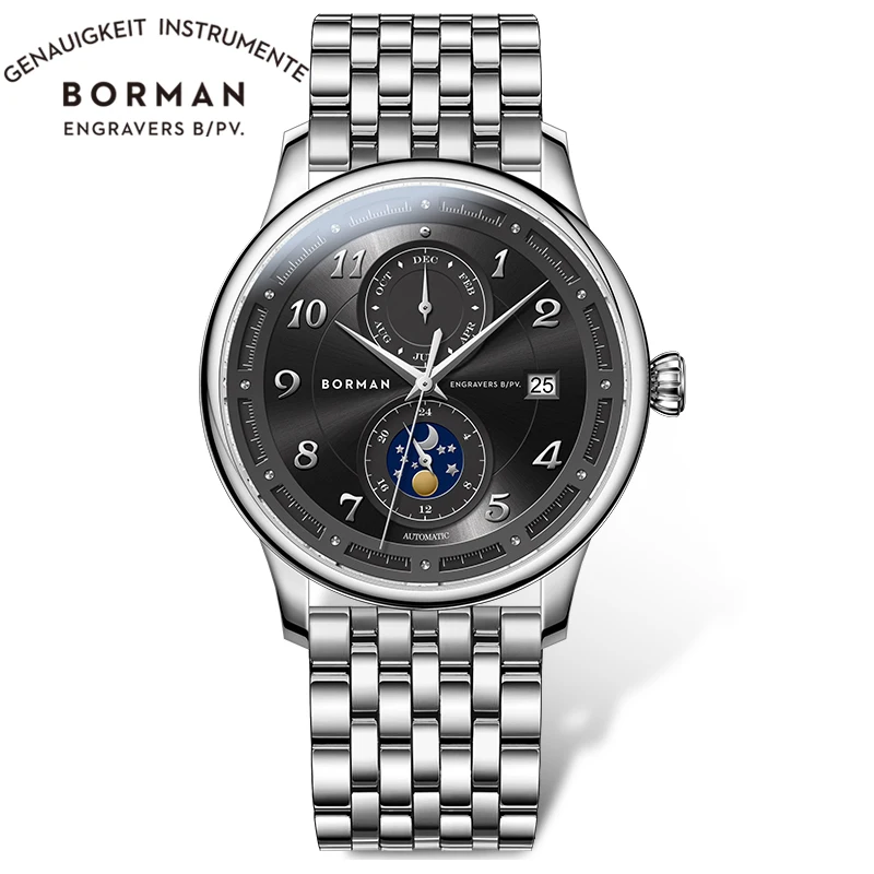 BORMAN Деловые мужские автоматические механические часы из нержавеющей стали 316L