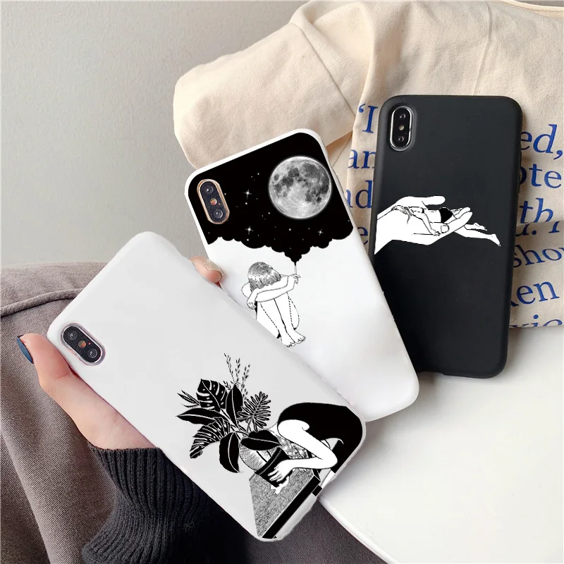 

Black and White Art Abstract Phone Case For iPhone 12 11 Pro Max X Xs max Xr for iphone 6S 7 8 Plus SE 2020 Soft silicone Cover