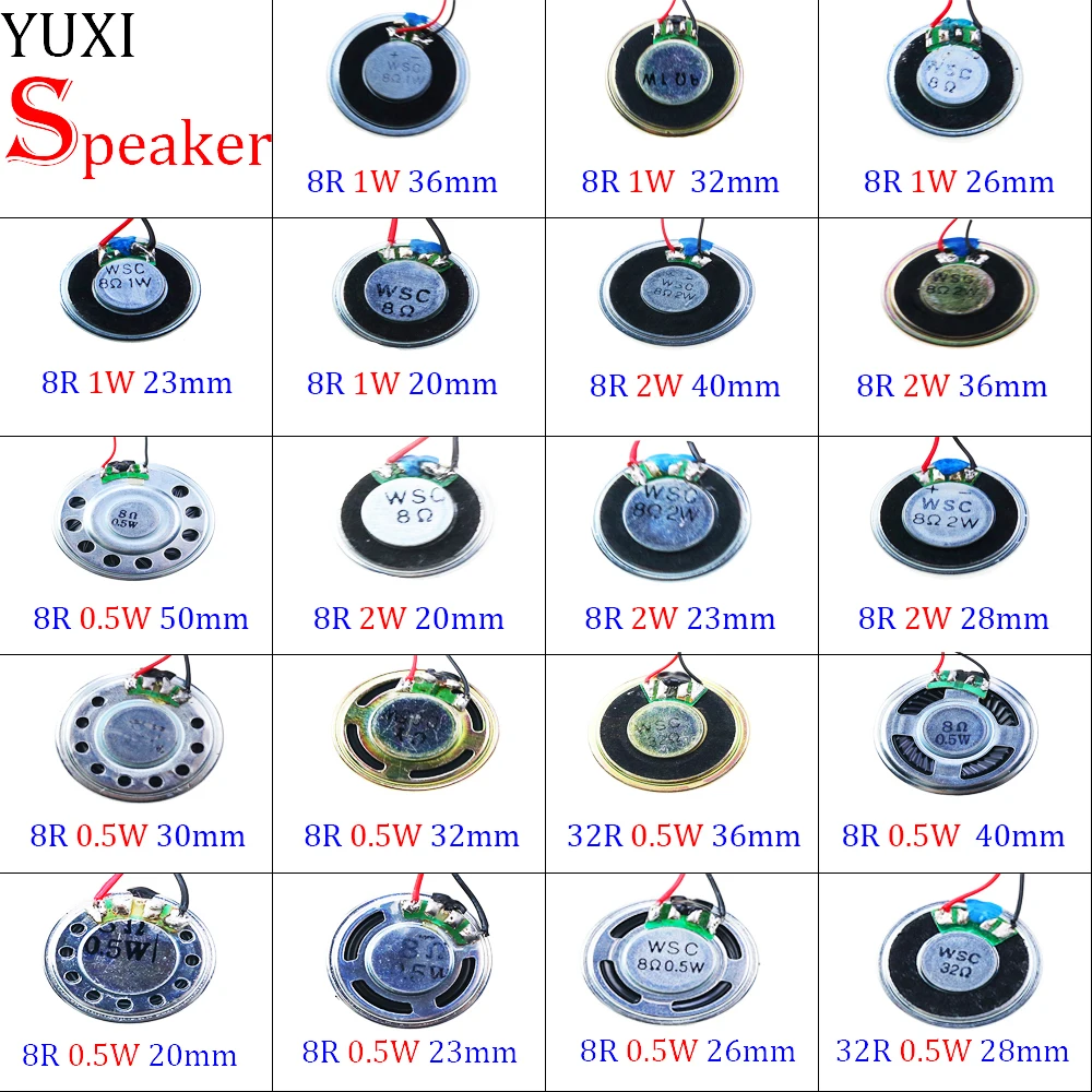 

8R 32Ohms 0.5W 1W 2Watt SpeakerUltra-thin Speaker Diameter 20 23 26 28 30 32 36 40 50MM With Terminal Wire 1.25mm Length 14CM