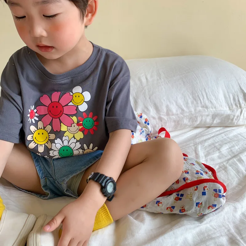 

2021 Summer boys and girls floral printing Loose T shirts fashion children casual short sleeve Tops