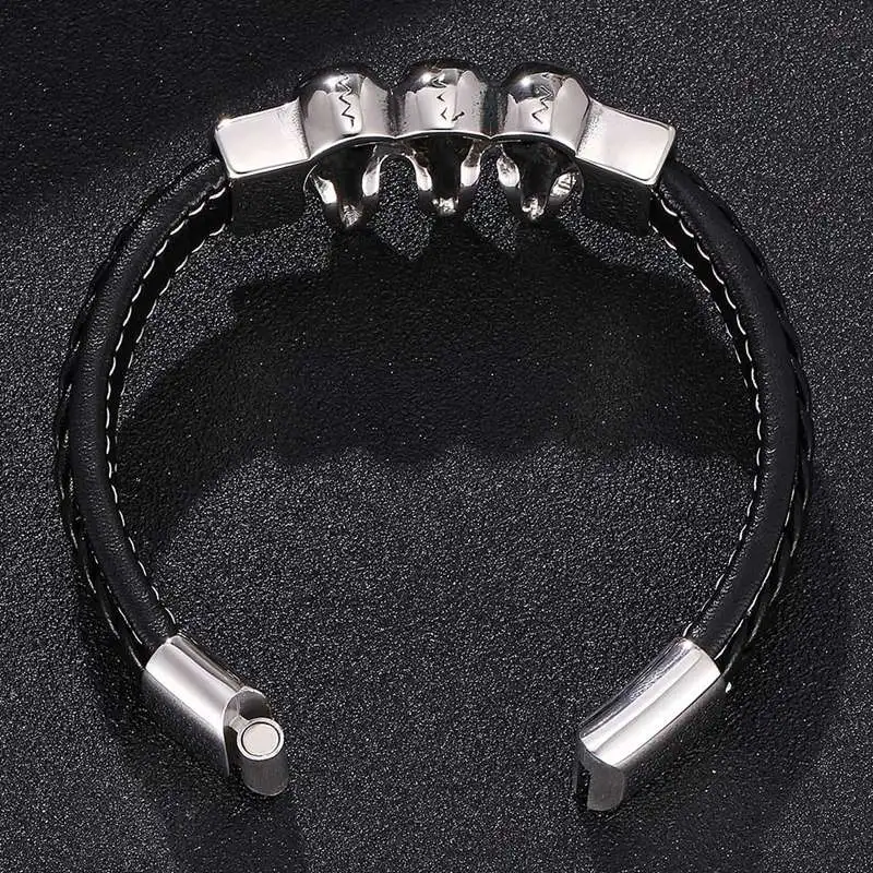 С черепом из нержавеющей стали кожаные браслеты черный плетеный кожаный чехол с