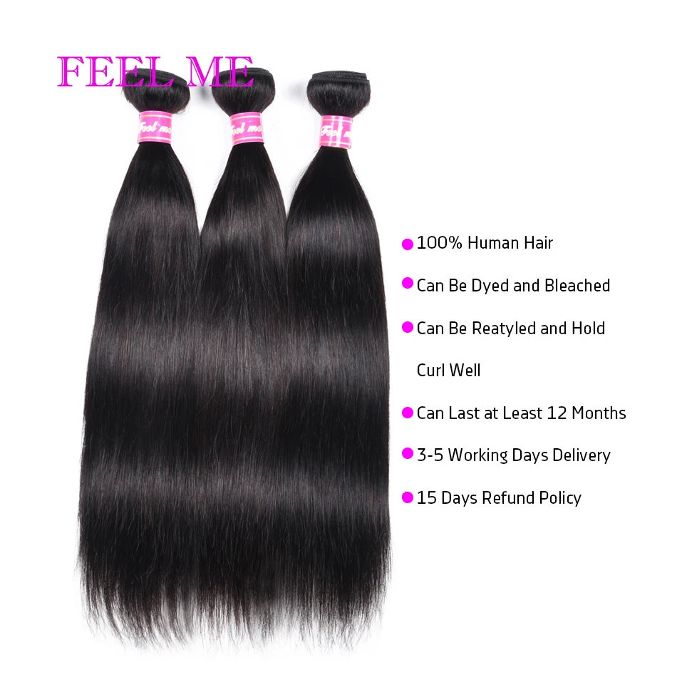 FEELME Straight Hair Bundles Malaysian Human Weave Remy Weaves Sew In Extension 3/4 Deal | Шиньоны и парики