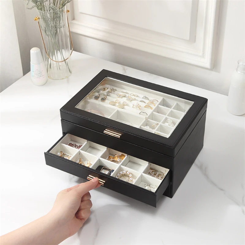 XINSOM New Big Jewelry Box Organizer Women Drawer Type Multilayer Necklace Earrings Rings Bracelets Jewelry Storage Box Casket