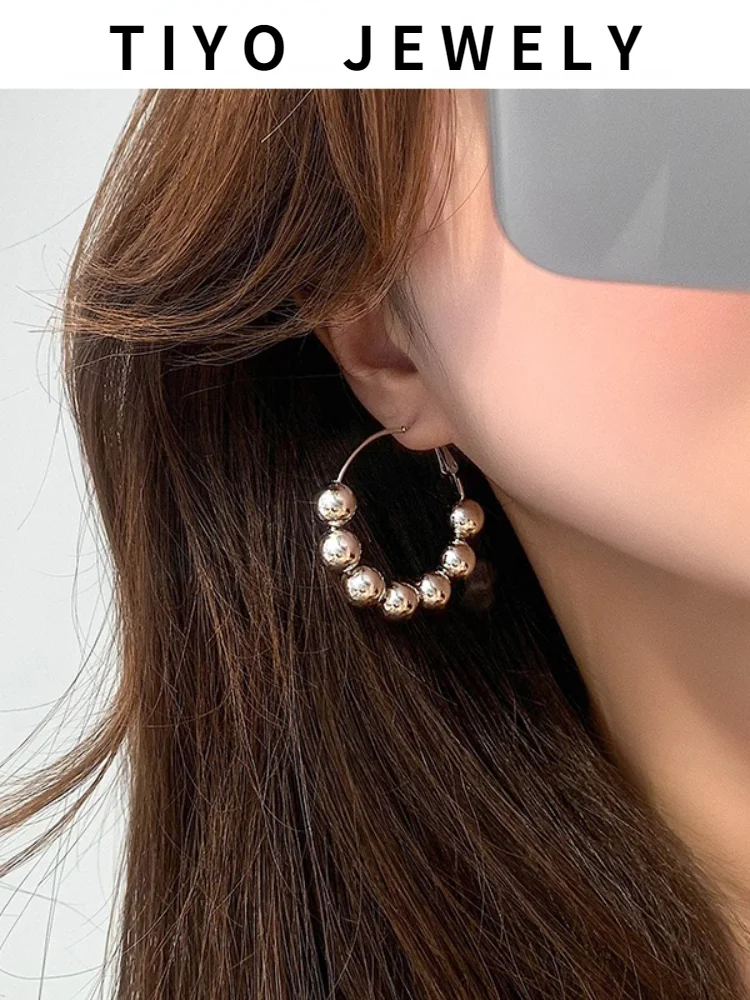 

TIYO Modern Jewelry Beads Earrings Simply Design Trend Silvery Plating Hot Selling Metal Drop Earrings For Women Accessories