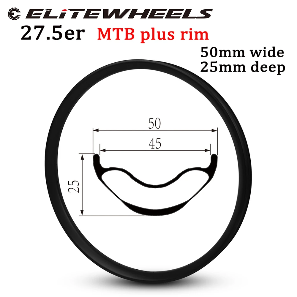 ELITEWHEELS 650B MTB углеродный обод 50 мм Глубина 25 Широкий горный плюс 27 5 er Hookeless XC Mtb