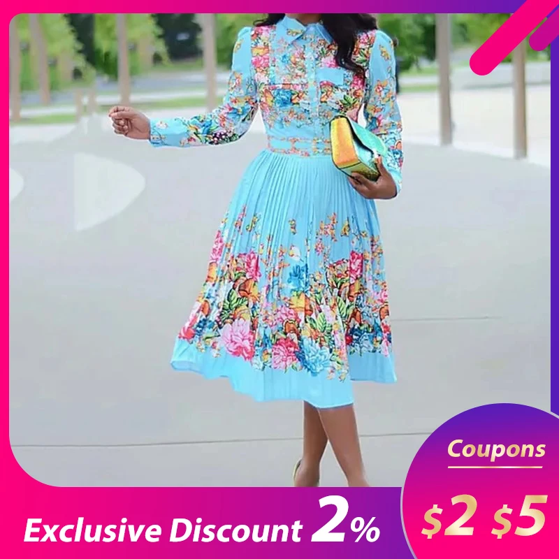 Осеннее женское плиссированное платье с цветочным принтом модель 2019 года