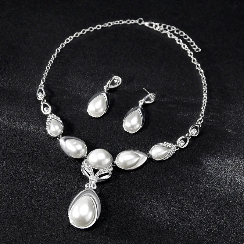 Дубай ювелирные наборы роскошное ожерелье набор серьги жемчуг Кристалл