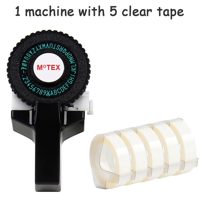 Черный цвет MoTex E101 принтер мини DIY Ручная Совместимость для dymo 3D тиснение ручная лента ручная машинка надпись машина - Цвет: machine add 5 clear