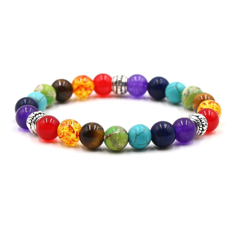 Красочная чакра 8 мм Йога тигровый глаз вулканический камень из бисера энергия