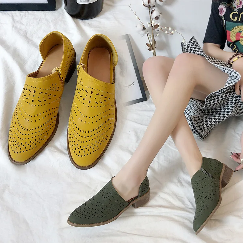 

Womens FashionPointed Toe High Heels PU Leather Sandals New Ladies Summer Hollow Out Breathable Casual Lazy Shoes