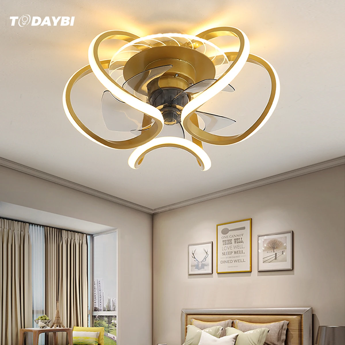 Светодиодный потолочный вентилятор с подсветкой украшение для спальни