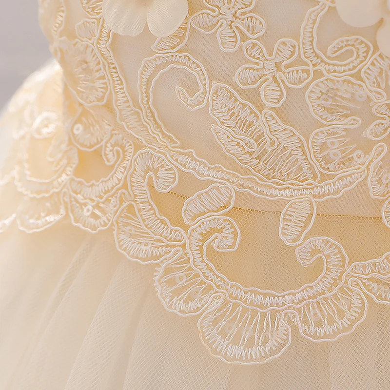 

Flower Girls Dresses Embroidery Lace Appliques Pearls Sleeveless O-Neck Sequined Tulle Ball Gown Kids Party Princess Skirt F040