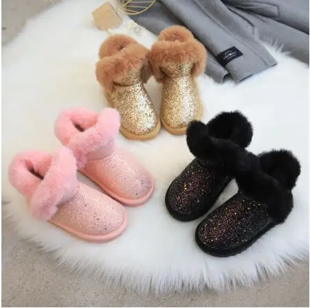 Детские меховые шлепанцы плоская подошва Мокасины теплые зимние ботинки из