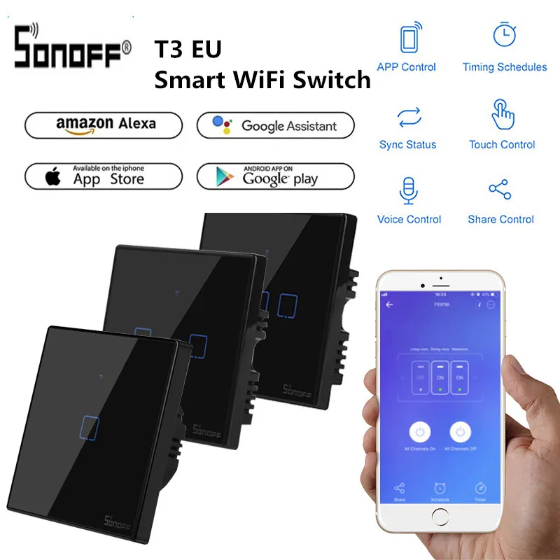 Sonoff Новый T3 ЕС 120 Размер 1/2/3 Gang TX 433 МГц RF дистанционное управление Wifi