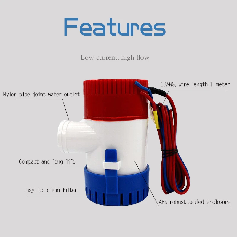 Погружной насос электрический водяной 12 В 350/500/750/1100GPH фильтр для воды миниатюрный