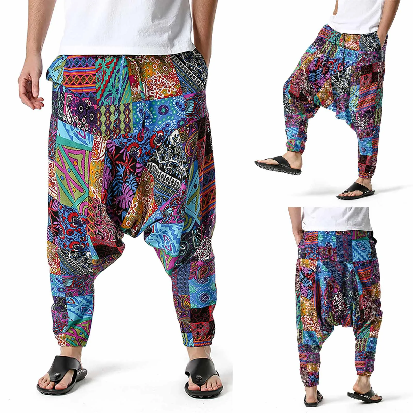 

Брюки мужские из хлопка и льна, Свободные Повседневные Легкие штаны с эластичным поясом, домашние длинные штаны, в стиле хип-хоп