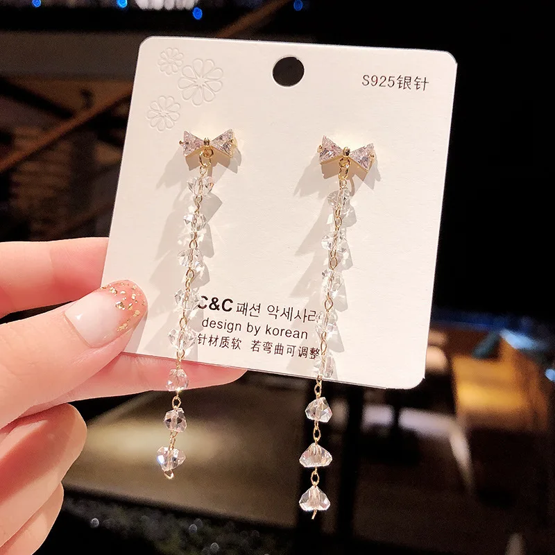 

Женские длинные висячие серьги с кисточками и бантом, ювелирные изделия, серьги-подвески, оптовая продажа, роскошные украшения для женщин, н...