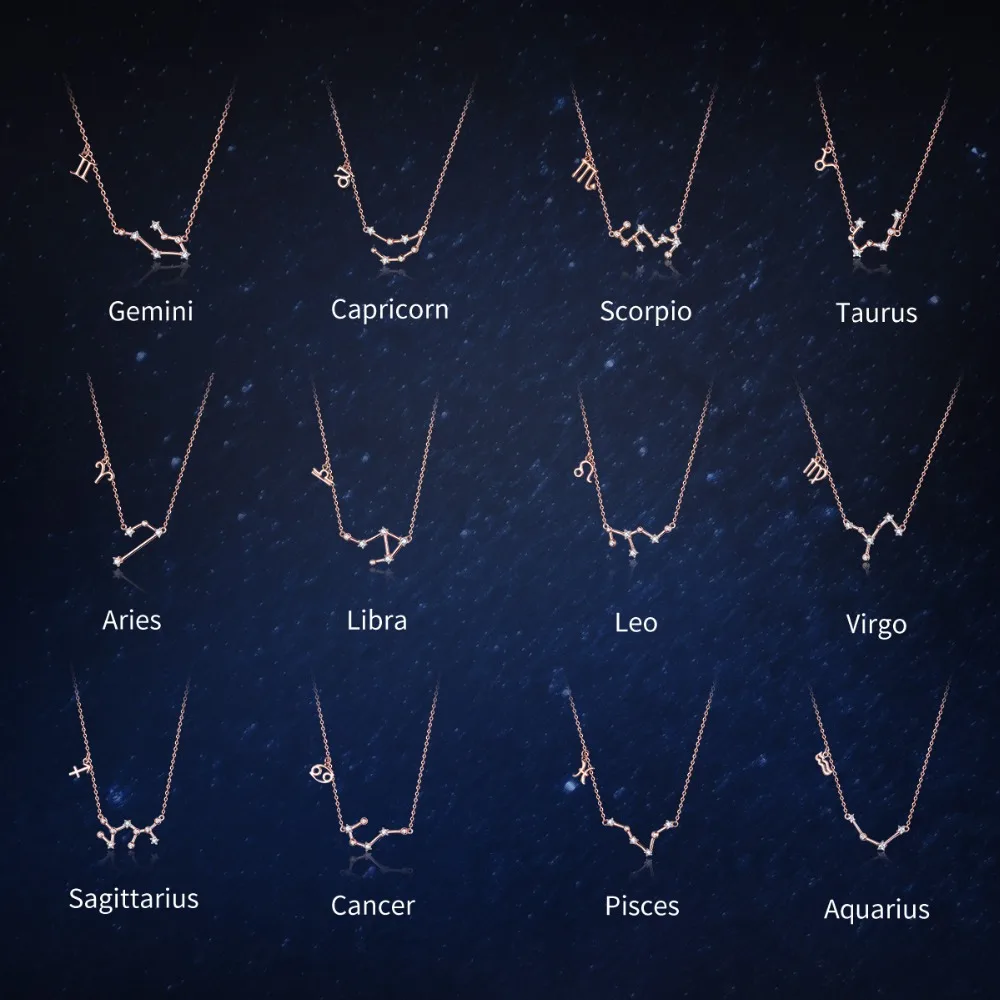 

WOSTU 2019 Women 12 Constellation Silver 925 Sterling Rose Gold Necklaces Pendants Long Chain Choker For Women Jewelry