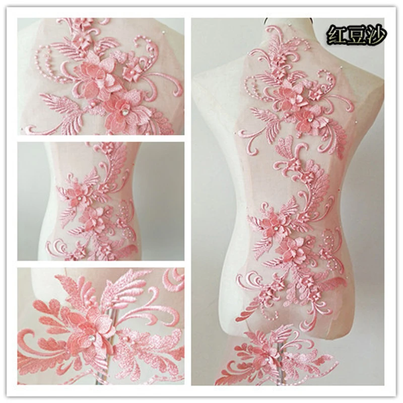 

Color Lace Patches For Clothing Wedding Dress 3D Flower Embroidery Rhinestone Tulle Lace Applique Sewing Supplies Boutonniere