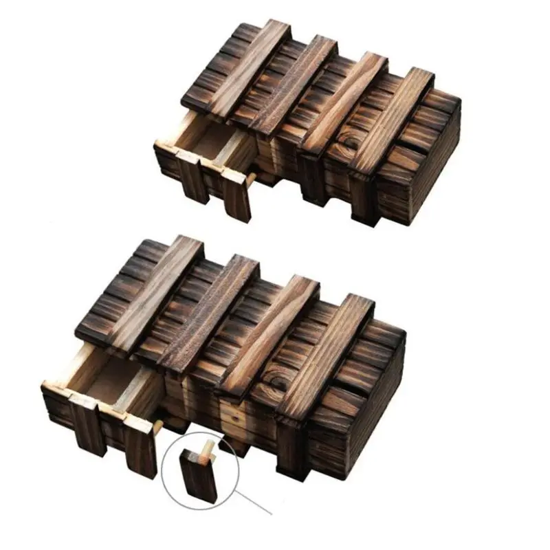 

Chinese Vintage Classic Brain Magic Trick Wooden Puzzle Box With Extra Secure Secret Drawer Hide Amazing Gift