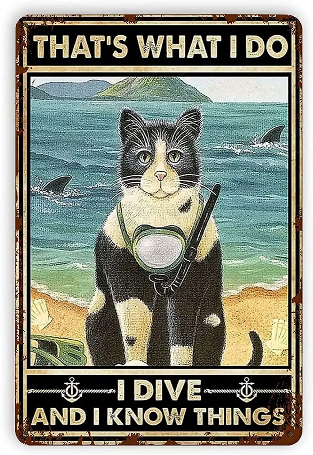 

Retro Vintage Metal Tin Sign Cat Love Dive Wall Decor for Bars,Restaurants,Cafes Pubs -12" X 17"in