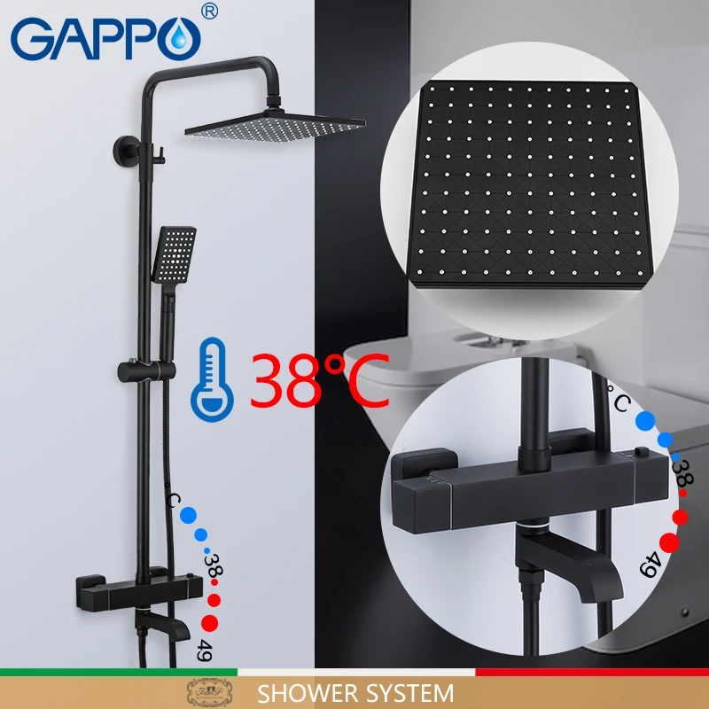 GAPPO Душевая система, черный набор для ванной, смеситель для душа, водопад, термостатический смеситель, настенный кран для ванной