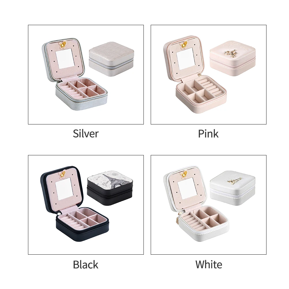

Women Girls Jewellery Box Anniversary Small Portable Earrings Storage Organizer Travel Gift Home Necklace With Mirror Rings