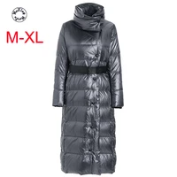 womens winter white duck down coat new fashion slim waist warm over knee super long down coat for women m to xl