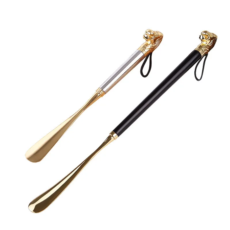 High-quality Delicate Lion Horse Head Metal Shoe Horn Luxury Shoe Pull-on Non-bending Alloy Solid Wood Shoes Pull-on Apparatus